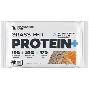Transparent Labs Protein+ Bar - 15g Grass-Fed Protein - Peanut Butter Honey Oat (12 Bars)
