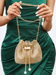 Elegant Rhinestone Evening Bag for Women, Party Style Chain Design, Bridesmaid & Bride Shoulder Clutch, All Season Fashion Accessory, Adjustable Strap Purse