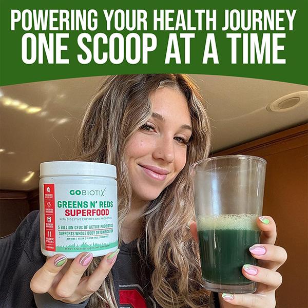 GOBIOTIX Greens Powder - Superfood with Greens and Reds - Probiotic Supplement - Digestive Enzymes and Beet Root Powder - Organic Whole Foods Dietary Supplement (Pom Raspberry, 1 Pack)