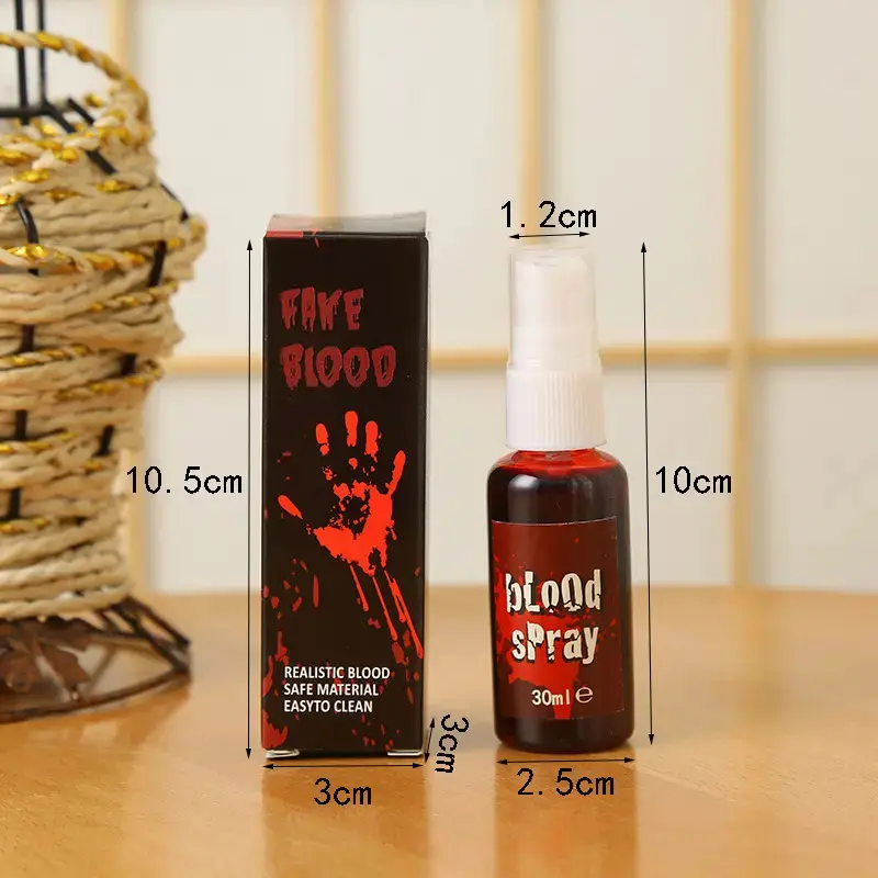 30ml 1 fl oz Fake Blood Splatter Spray Halloween SFX Makeup Realistic Washable Stage Fake Blood Cosplay Vampire Zombie Costume Accessories Props