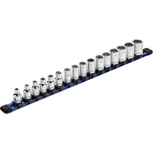 3/8-Inch Drive Blue Aluminum Socket Organizer - Store up to 16 Sockets and Keep Your Tool Box Organized - Sockets Will Not Fall Off this Rail