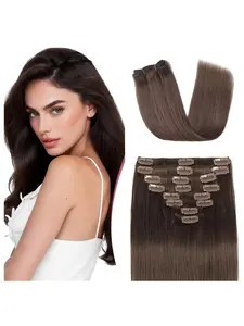 #4 Chocolate Brown Clip in Hair Extensions Real Human Hair Clip ins Brazilian Remy Human Hair Extension for Women 8pcs Per Set with 18 Clips Double Weft