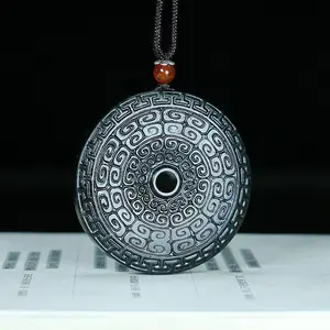 Serpentine Lantian Black Jade Peace Buckle | Natural Jade Archaized He Shi Bi | Double-sided Pendant | Peace and Health | Harmony and Fulfillment | Dispelling Evil