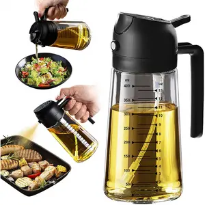16oz/470ml Glass Olive Oil Sprayer for Cooking – 2 in 1 Olive Oil Dispenser Bottle for Kitchen Gadgets and Air Fryer Accessories, Salad, BBQ - Black Utensils