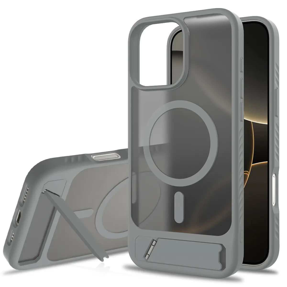 Heavy Duty MagSafe Magnetic Smartphone Case with Stand - Plastic, Silicon Heavy Duty Protection Accessory for iPhone 13 Pro, 14 Pro, 15-16 Max | Shockproof, Anti-Drop Cellphone Cover, Casing