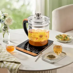1.8L Electric Glass Kettle 800W 12 Mode Multi Cooker 9.06x9.45x10.63in with Tea Strainer for Tea Coffee Soup
