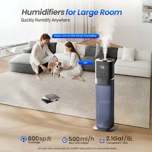 AILINKE Humidifier Large Room Bedroom, Cool Mist Humidifiers for Home Bedroom with Extended Tube, Room Cool Mist Humidifier with Night Light, School, Office, Warehouse, 2.1Gal/8L