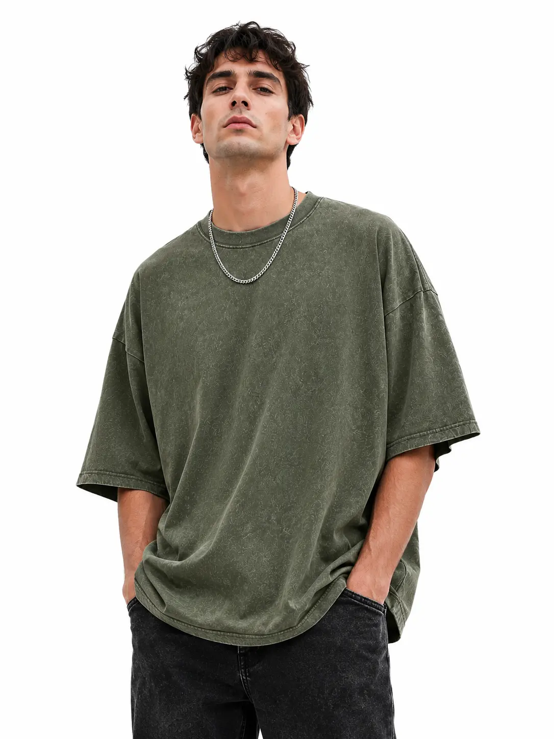 Men's Acid Wash T-Shirt - Vintage Oversized Baggy Short Sleeve Menswear Top, Heavyweight Cotton-Feel Fabric with Structured Drape for Gym, Basic Plain Tshirt, Shortsleeve, Round Neck, Simple, Outfits, Streetwear, Casual, Loose, Soft, Tee
