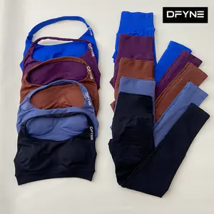 DFYNE Women’s Halter Sports Bra & Butt Lift Leggings Set Yoga Gym Activewear Outfit