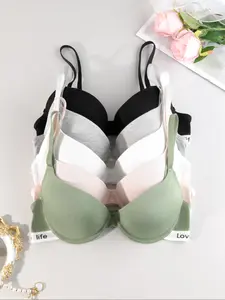5pcs Underwire Push-Up Bras Set | Multiway Bra, Letter Straps Backless Design, Multi-Colors. Comfortable, Stylish, Breathable & Supportive. ‘Love Life’ Detail, Perfect for Daily Wear. Grab Now!