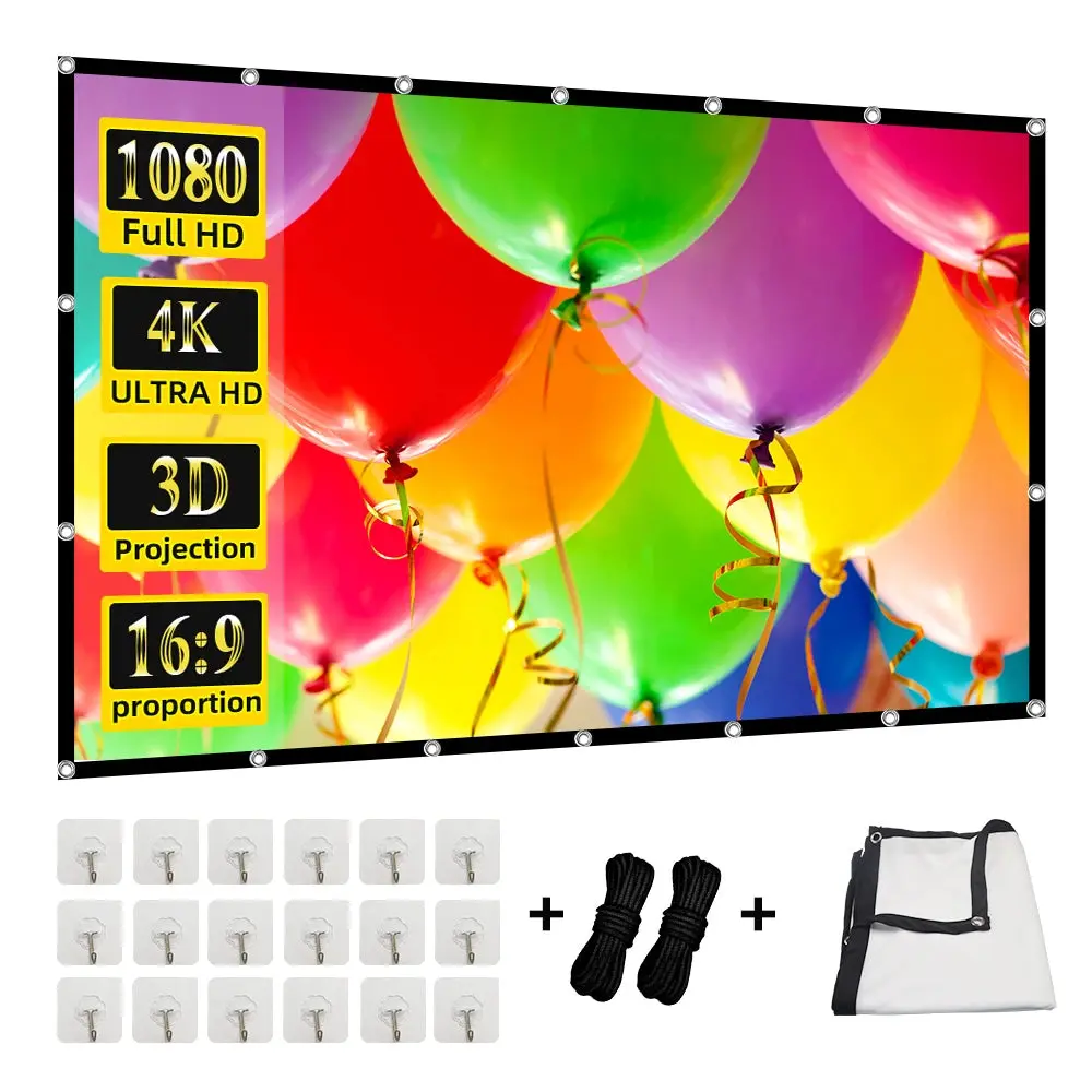 Foldable Portable Projector Screen — 60–200 Inch