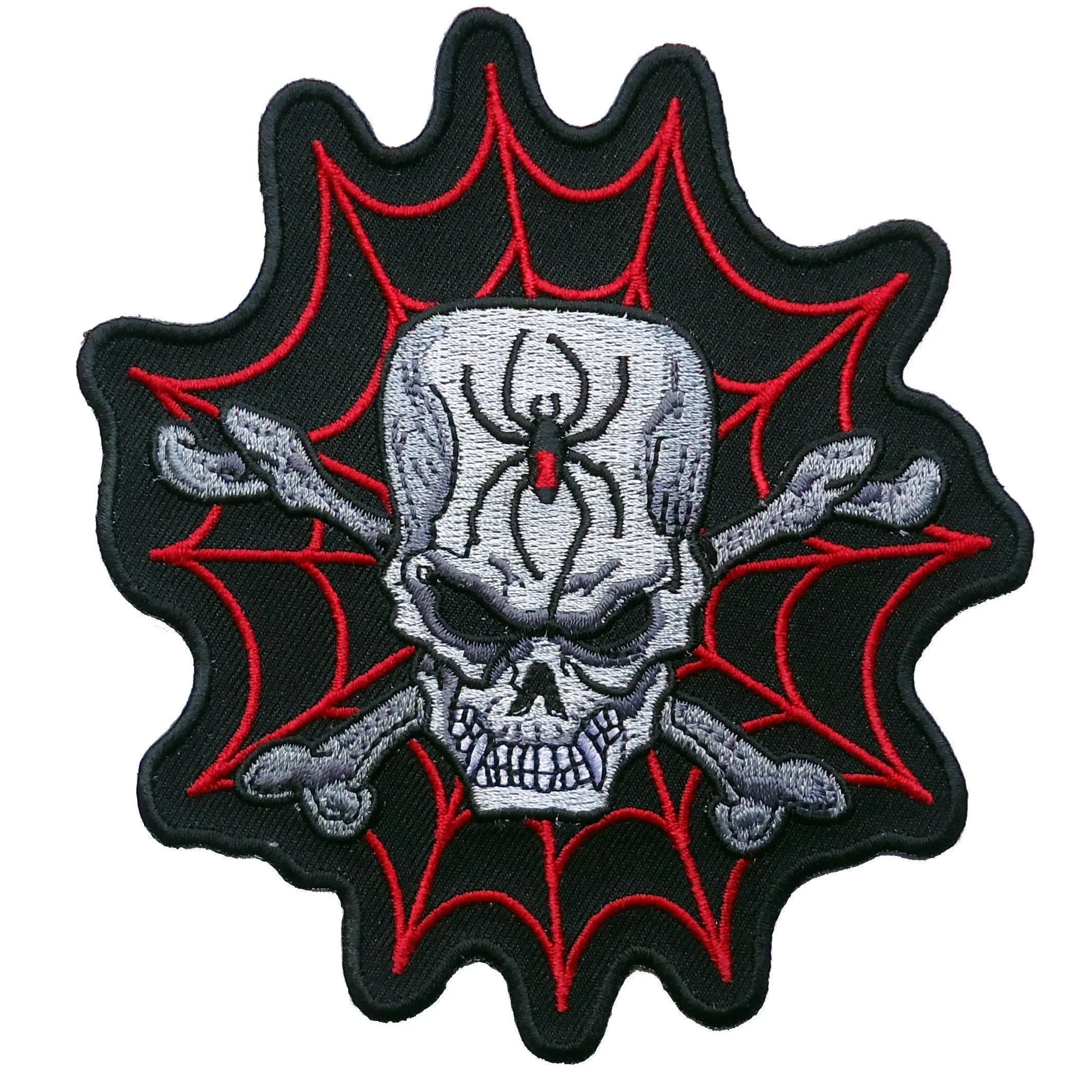 Black Widow Spider Web Skull and Bones Embroidered [ 5 Inch] Biker Patch