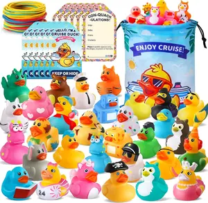 30 Pack Cruise Rubber Ducks with Tags & Rubber Bands — Bulk Cruising Duck Kit for Hiding Game, Cruise Ship Essentials & Party Favors