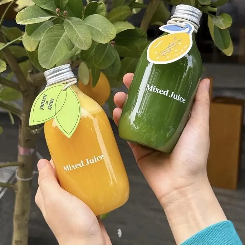 12oz Disposable Water Drop Juice Bottle with Aluminum Lid, Portable Lightweight Pet Plastic Drinkware Water Bottles for Fresh Fruit Juices, Ideal for Beach, Fishing, Hiking