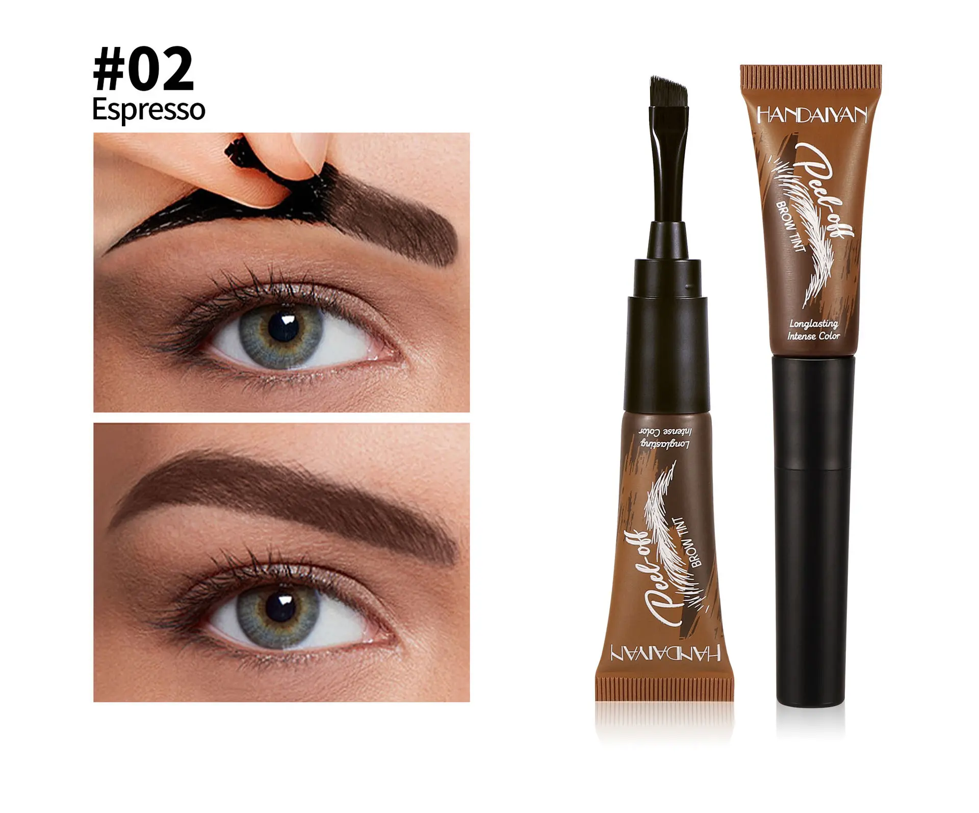 #02Espresso Peel Off Brow Tint Waterproof Semi Permanent Eyebrow Gel Tint Long Lasting Brow Gel Natural Looking Brows Easy Removal with Brush Makeup for Women & Girls | Makeup | Cosmetic