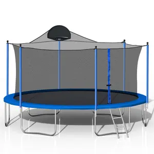12/14FT Trampoline for Adults & Kids with Basketball Hoop, Outdoor Trampolines w/Ladder and Safety Enclosure Net for Kids and Adults Home Gym Home Workout Equipment