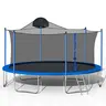 [Bellemave] Round Shaped Metal Exercise Trampoline, 12FT-14FT Large Galvanized Steel Outdoor Bouncy Trampoline with 360° Fall Guard, Basketball Hoop, Quick-On Ladder, 70/72 Springs, Home Workout Equipment