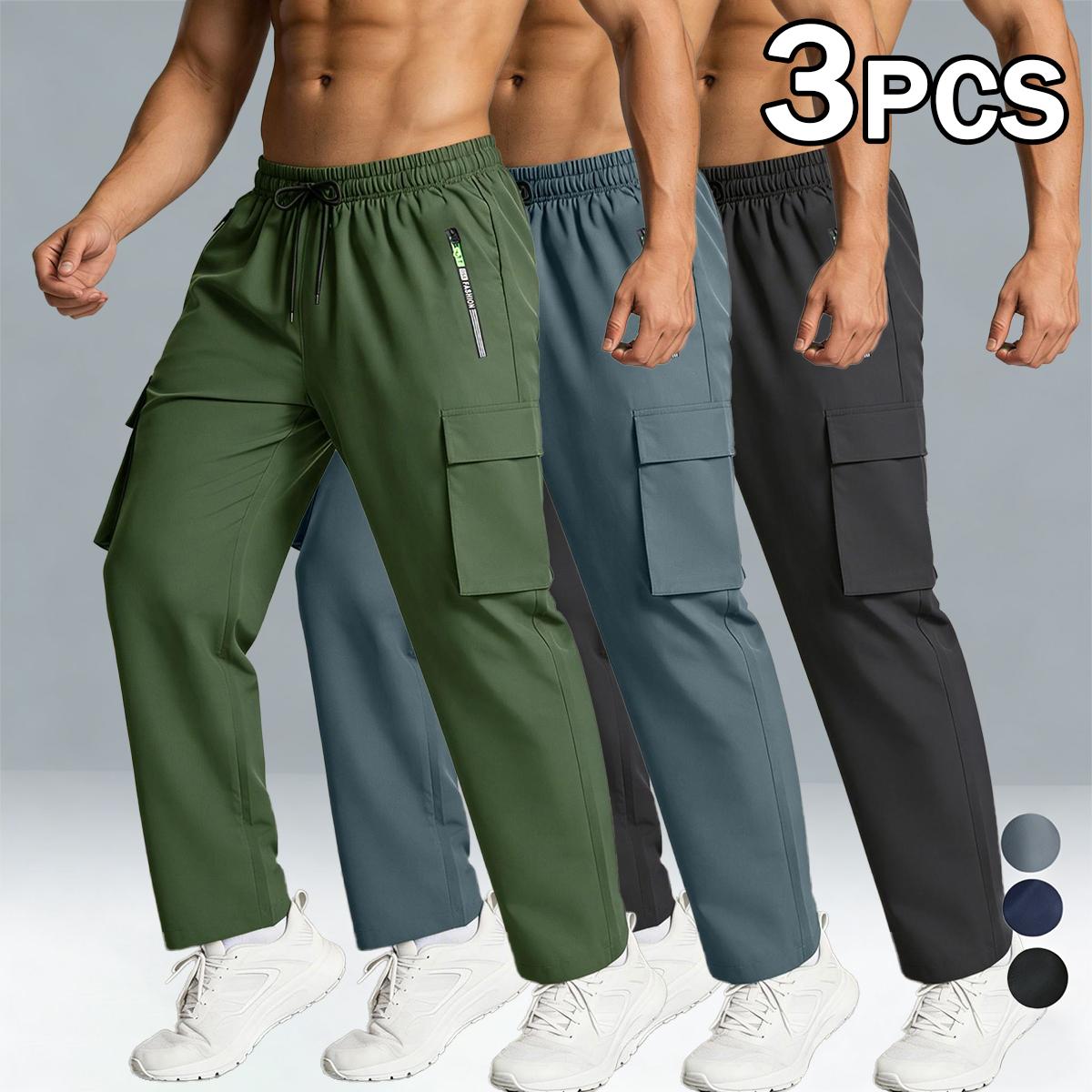 5 Pack Men's Cargo Pants, Quick Dry Elastic Waist Work Pants with Zipper Pockets, Lightweight Casual Hiking Joggers for Men, Outdoor Athletic Sweatpants