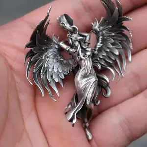 Pappas evil spirit angel necklace vintage silver angel wings couple men and women pendant