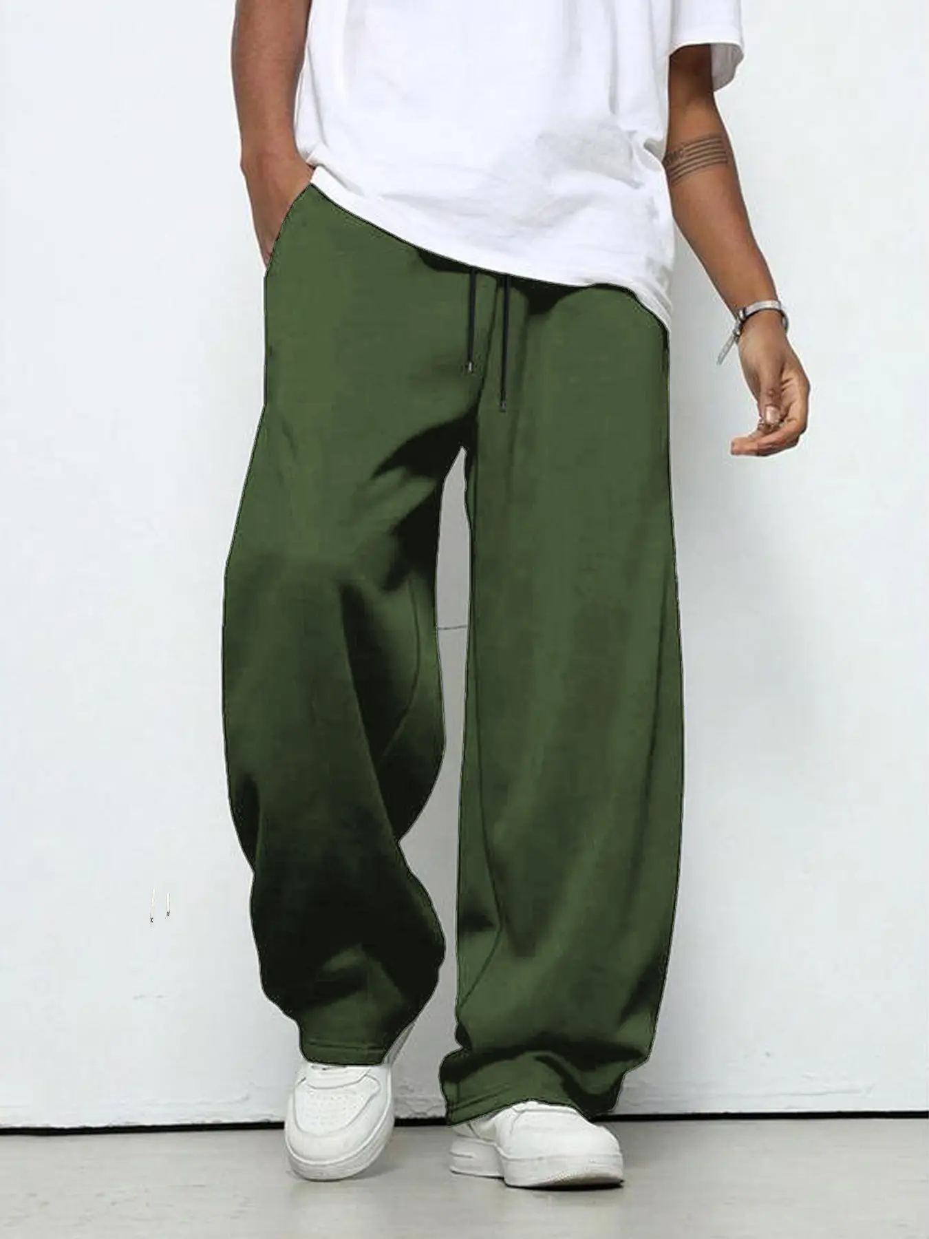 Men's Solid Drawstring Waist Sweatpants, Casual Comfy Loose Fit Pants for Daily Wear, Men's Trousers for All Seasons, Work Trousers, Casual Streetwear Trousers