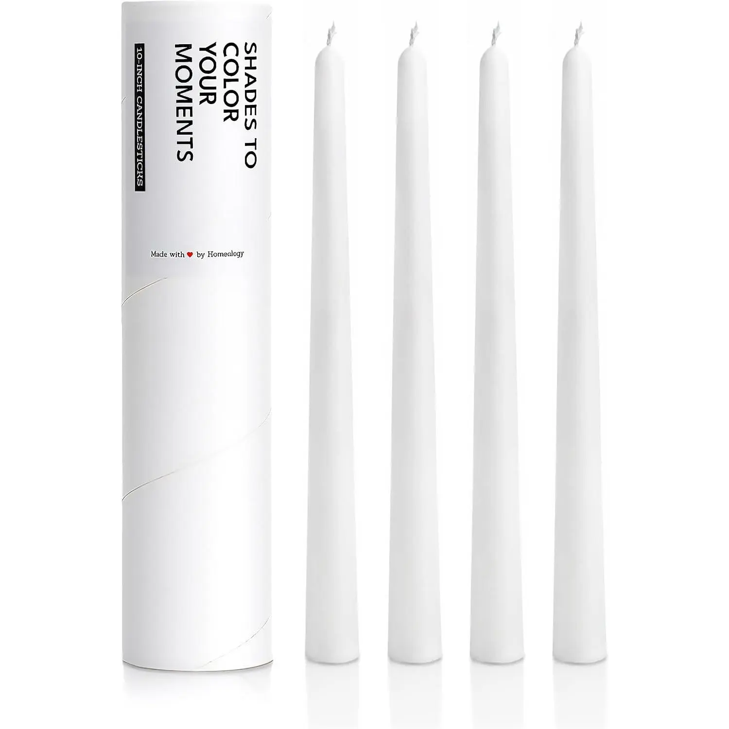 10" Classic Taper Candles, White, 4-Pack, 7-8 Hours Long Burning, Unscented Tall Candlesticks