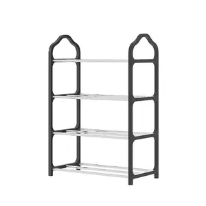 Four-Tier Easy Assembly, Home Dormitory Rent House Entrance Shoe Storage Stand, with Handrail, Space Saving Organizer, Sturdy Shoe Shelf