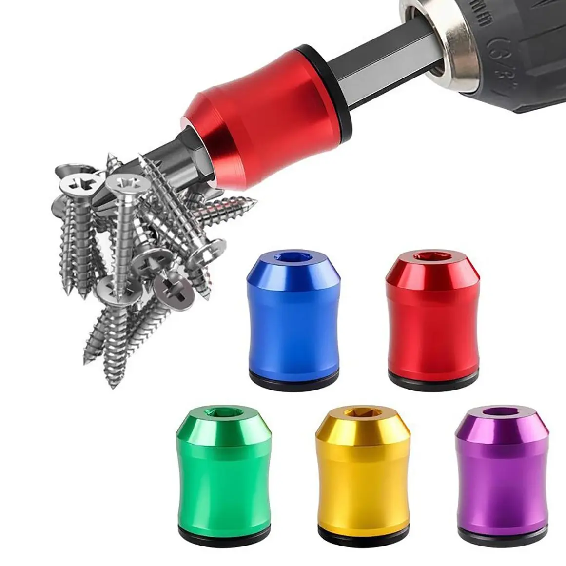 Strong Magnetic Screw Ring: 1/4 Inch/ 6.35 mm Universal Magnetic Screw Holder - Removable Magnetic Screwdriver Drill Bit Holder for Hex Screwdriver and Power Bits, Father's Day Gift