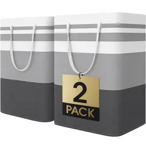 2-Pack 75L Large Laundry Hamper, Freestanding Waterproof & Collapsible Laundry Basket with Sturdy Extended Handles, Premium Clothes Storage Bin for Bedroom, Bathroom, Dorm