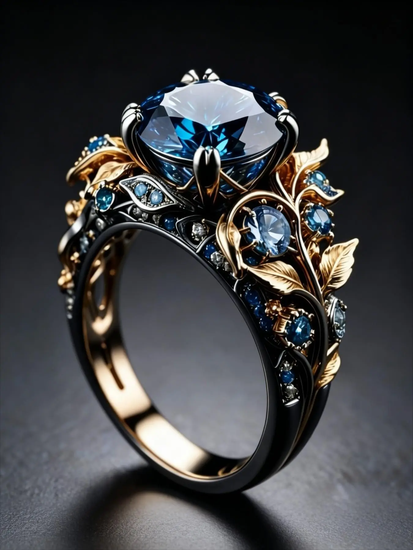 Vintage Blue Rhinestone Leaf Ring for Women, Elegant Design Party Jewelry, Unique Personality Ring for Special Occasions, Rhinestone Decorated Ring, Beautiful Rings