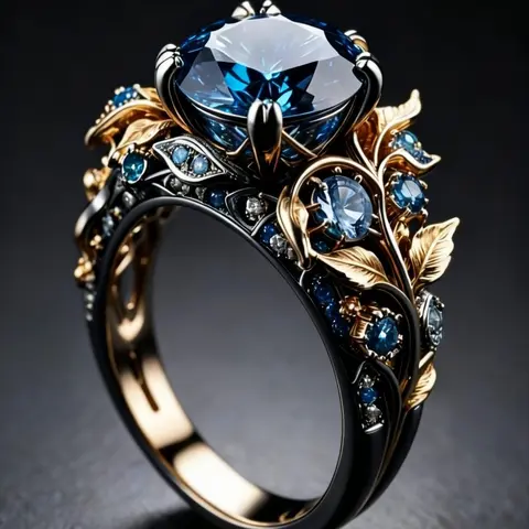 Vintage Blue Rhinestone Leaf Ring for Women, Elegant Design Party Jewelry, Unique Personality Ring for Special Occasions, Rhinestone Decorated Ring, Beautiful Rings