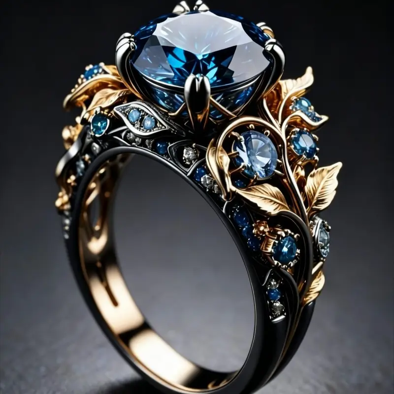 Vintage Blue Rhinestone Leaf Ring for Women, Elegant Design Party Jewelry, Unique Personality Ring for Special Occasions, Rhinestone Decorated Ring, Beautiful Rings