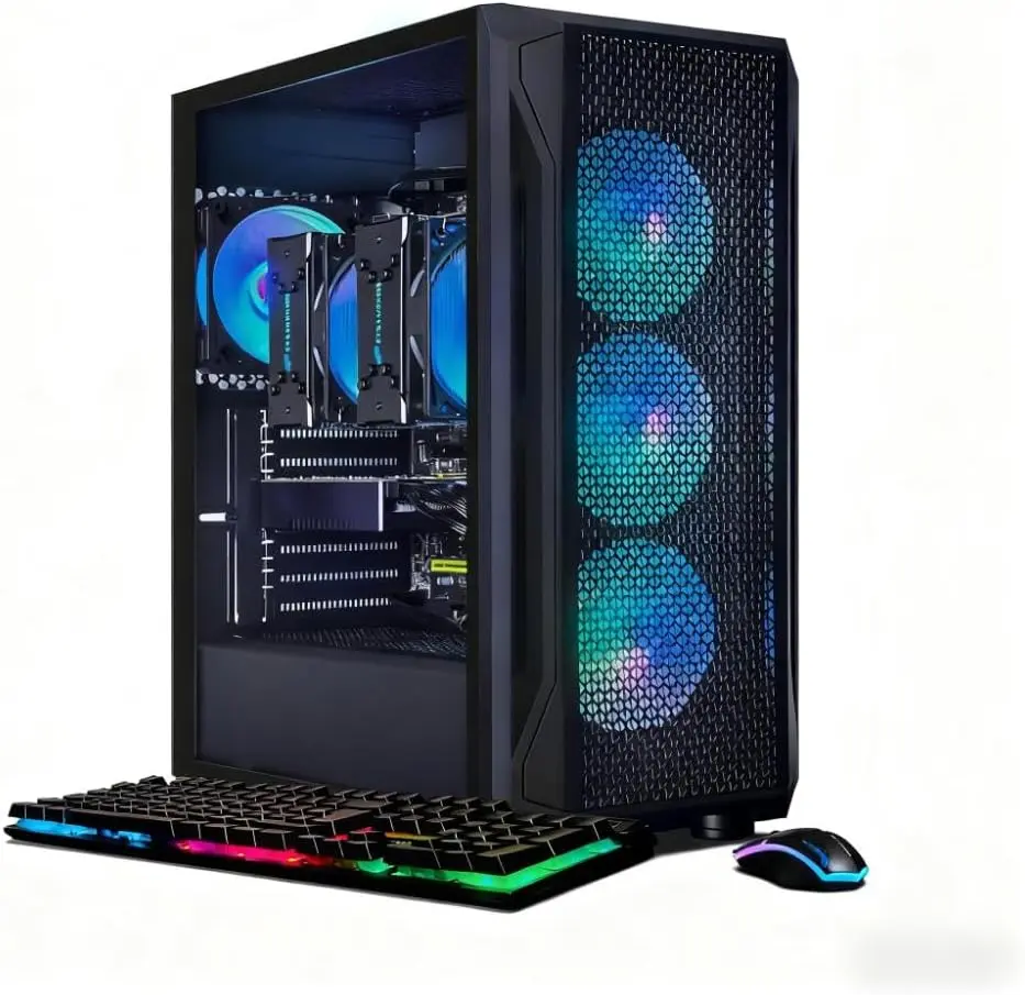 STGAubron Dual CPU Gaming PC Desktop, Dual Intel i7 Xeon E5 up to 3.7GHz, Radeon RX 590 8G, 16G DDR4, 512G SSD, 600M WiFi, BT 5.0, RGB Fan x4, Windows 11 Pro