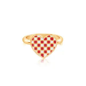 Heart Red Checkered Enamel White Gold Plated Girl's Rings Earth2Jane Size 4