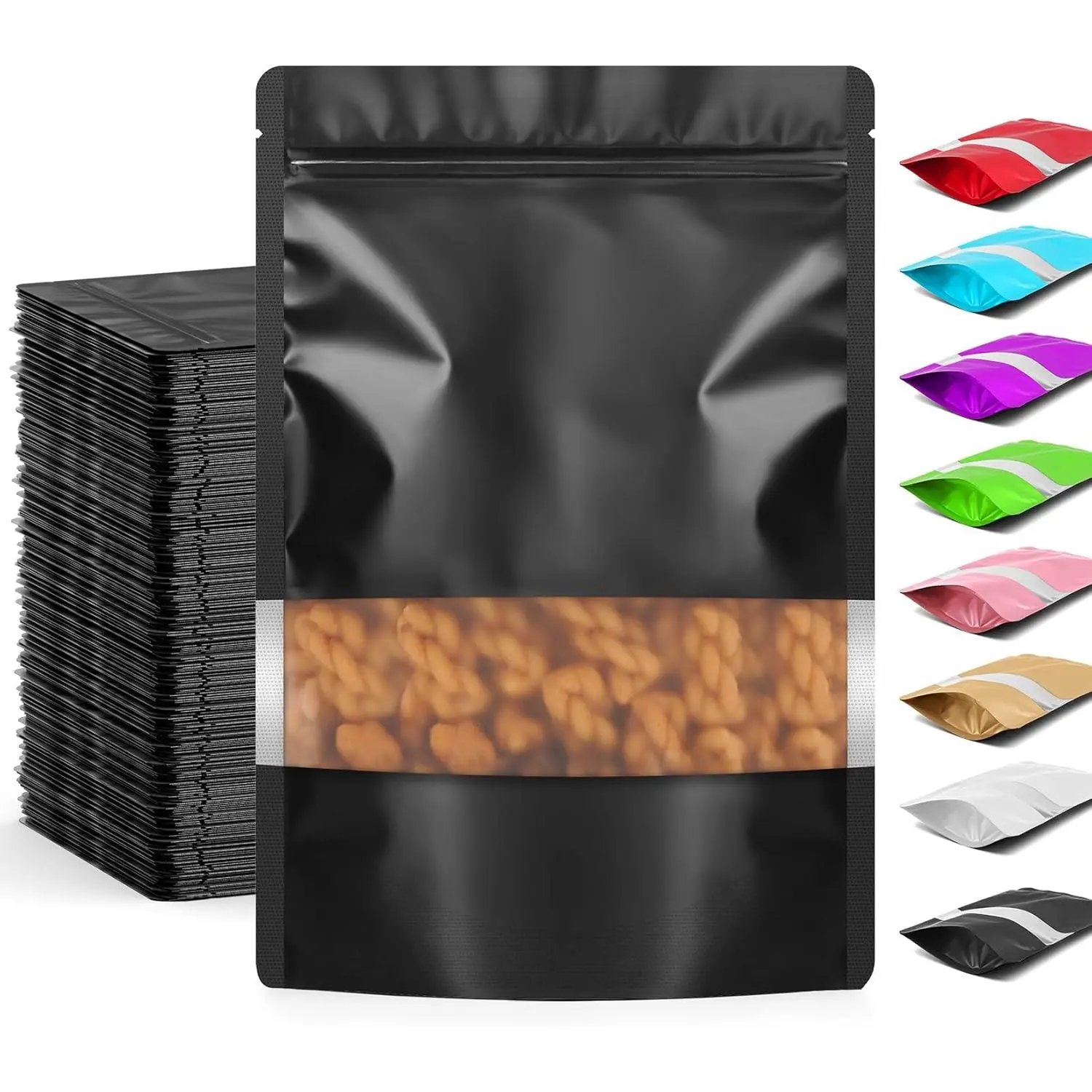100 count Smell Proof Packaging Bags,Mylar Clear Bags for  Storage,Sealable Bag for Packaging,Stand Up Pouches with Window,ReSealable Bag for Small Business,Cookies,Candy(Black,3.5x5.1in)