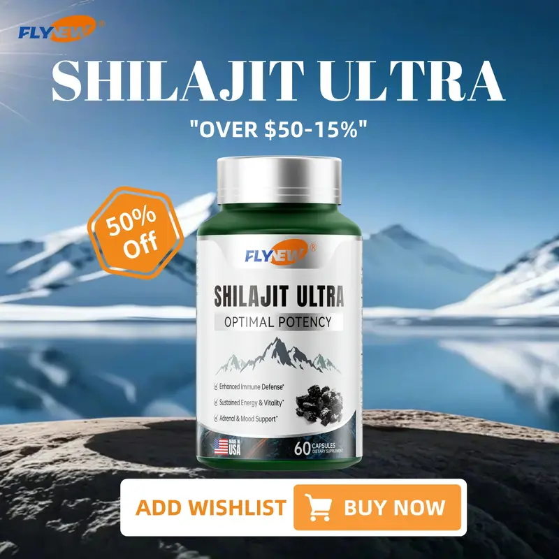 FLYNEW Optimal Potency Shiilajit Ultra Adaptogen Capsules - Energy, Stamina, Immune Support, Antioxidants - Made in USA, 60 Capsules, Fulgent Life Bottle (No Excessive Fillers, Yes to Pure Formulation)