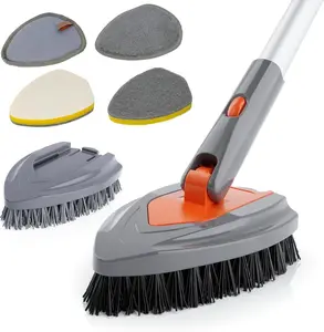 Eazer 4-in-1 Long-Handled Tub Scrubber-Versatile Bathroom Cleaning Brush with Shower Scrubber-Ideal Shower Cleaner Brush for Efficient Cleaning-Long Handle Scrub Brush for Shower, Tub, and Bathroom