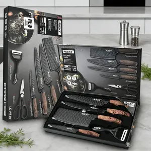 Professional 6pcs Cooking Utensil Set, Practical Knife, Peeler, And Scissors Made Of High-carbon Stainless Steel with Ultra-sharp Edges And Non-stick Ergonomic Wooden Handles. Chef's Knife Set, Suitable for Family Travel, Vegetable, Meat