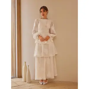 Cider Round Neckline Floral Embroidery Layered Maxi Dress