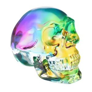 Colorful K9 Glass Human Skull Head Statues Skull Design Crystal Carving Figurine Sculpture Desk Decor for Halloween Decor