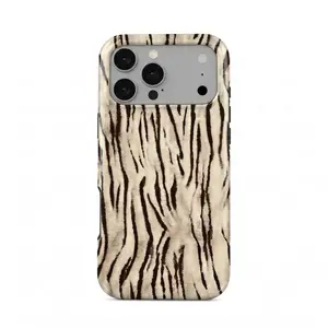 White Tiger Print iPhone Case, Neutral Animal Pattern Aesthetic Cover, Beige & Brown Boho Aesthetic Cover for Iphone 17 Promax, 17 Pro