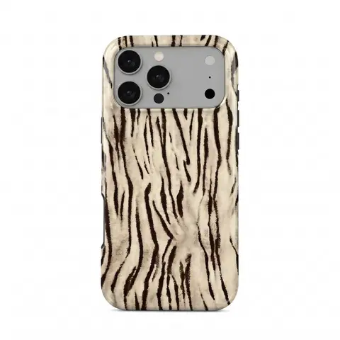 Durable Polycarbonate PC-Shell & Scratch-Safe TPU Hybrid Phone Case for iPhone 17/17 Pro Max/18 Pro - White Tiger Animal Print, Beige & Brown Boho Aesthetic, Wavy Design, Secure Grip Phone Accessory for Animal Lovers