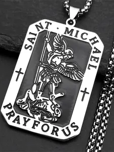 Archangel Saint Michael Pray for Us Stainless Steel Chain Necklace for Women Men Silver Color Pendant Necklaces Modern Versatile Accessories