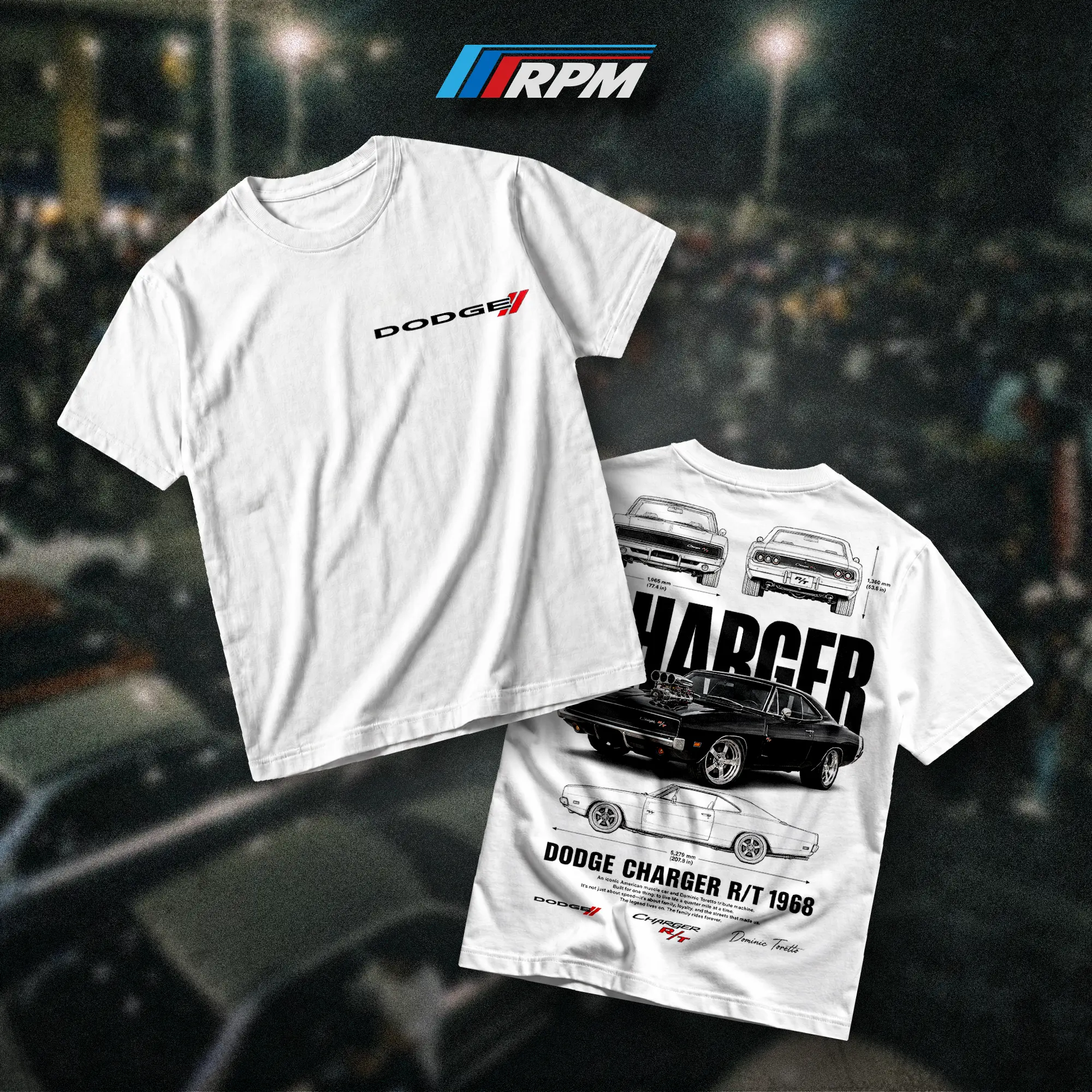 RPM Lab Dodge Charger R/T 1968 Heavy Cotton T-Shirt Direct-To-Garment Breathable Printing Car Lover Hoodie Menswear Apparel Gift For Husband Gift For Men