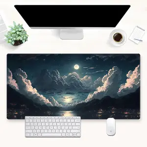 Moon and Cloud Mouse Pad Anime Desk Pad Mat, Extended XL Large Gaming Mousepad with Stitched Edges, Non-Slip Computer Mat Pad for Desk, Keyboard and Mouse mat 31.5 x 15.7 in