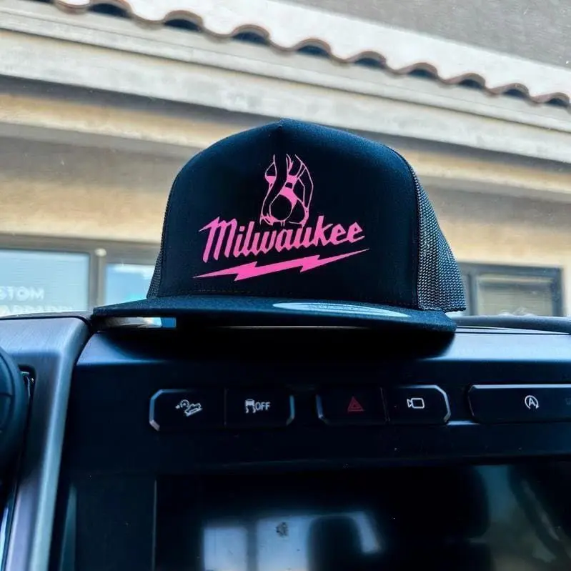Milwaukee Girl Pink Printed Snapback Hat, Trendy Trucker Hat, Adjustable Fit, Casual Outdoor Accessory, Gift For Men trucker hats