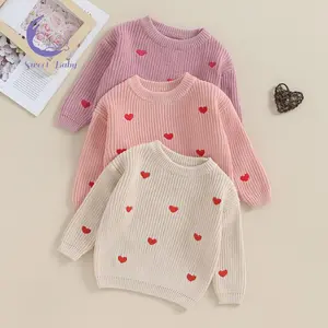 Baby Girl Sweaters Cute Long Sleeve Heart Embroidery Knit Pullovers Infant Jumper Tops
