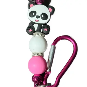 Panda Keychain with Pink Beads and pink Carabiner for Stylish Accessory