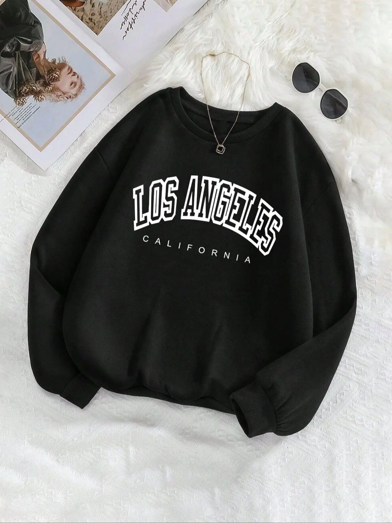 Women's "LOS ANGELES CALIFORNIA" Letter Print Crew Neck Sweatshirt, Casual Long Sleeve Pullover for Fall & Winter, Ladies Clothes for Daily Wear