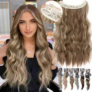 24 Inch Long Invisible Wire Hair Extensions With Transparent Wire Adjustable Size 4 Secure Clips Wavy Secret Hairpiece Dark Brown Black For Women Daily Wear