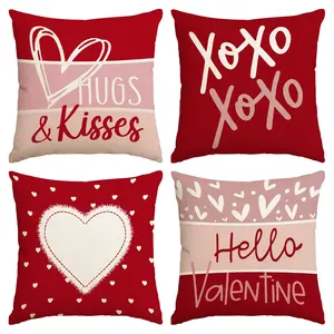 4pcs Valentine's Day Pillow Cover, Red Romantic Love Printed Cushion Cover, Wedding Anniversary Decorative Cushion Cover, Valentine's Day, Wedding Anniversary, Wedding Room Living Room Sofa Bedroom Seat Decorative Pillow Cover (without pillow core)